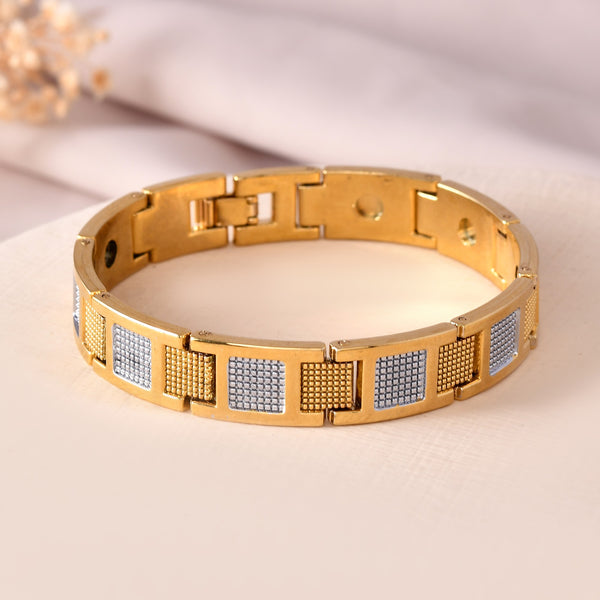 VOJ Men Dual Toned Stylish Stainless Steel Bracelet - Distacart