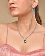 Thumbnail for VOJ Silver Plated Green Teardrop Stone Studded Simple Jewellery Set - Distacart