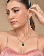 Thumbnail for VOJ Silver Plated Green Teardrop Stone Studded Simple Jewellery Set - Distacart