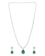 Thumbnail for VOJ Silver Plated Green Teardrop Stone Studded Simple Jewellery Set - Distacart