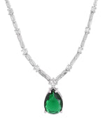 Thumbnail for VOJ Silver Plated Green Teardrop Stone Studded Simple Jewellery Set - Distacart