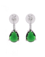 Thumbnail for VOJ Silver Plated Green Teardrop Stone Studded Simple Jewellery Set - Distacart