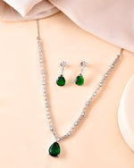 Thumbnail for VOJ Silver Plated Green Teardrop Stone Studded Simple Jewellery Set - Distacart
