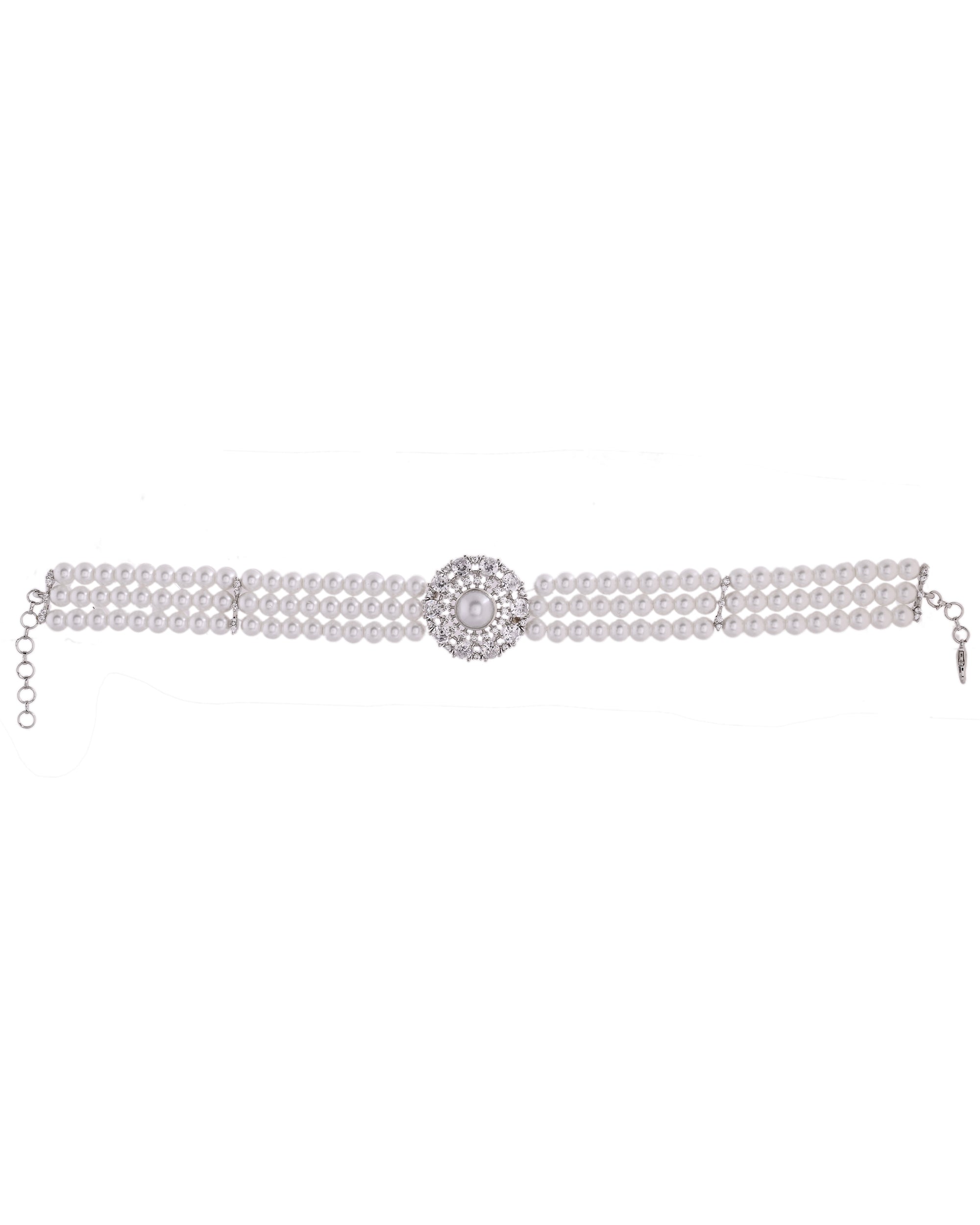 VOJ Silver Plated Pearl And Ad Stone Studded Choker Necklace With Earrings Set - Distacart