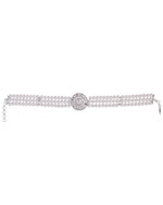 Thumbnail for VOJ Silver Plated Pearl And Ad Stone Studded Choker Necklace With Earrings Set - Distacart