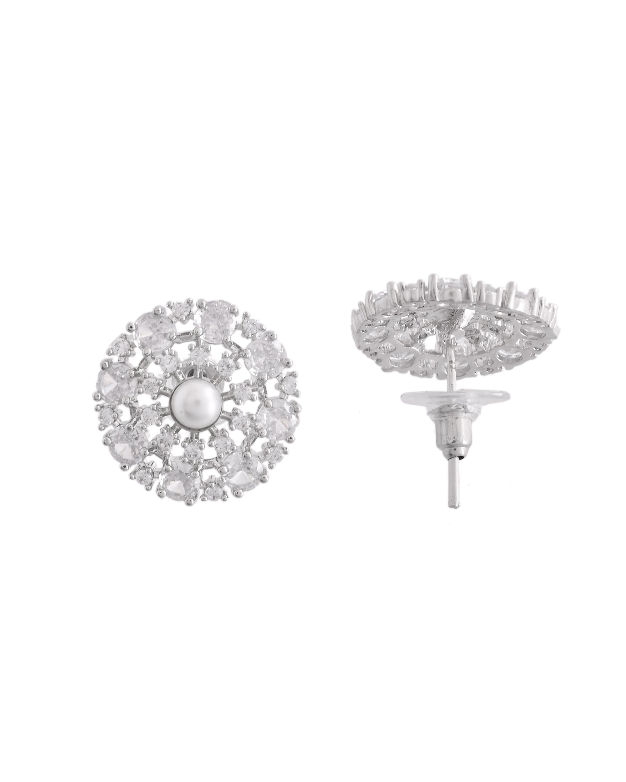 VOJ Silver Plated Pearl And Ad Stone Studded Choker Necklace With Earrings Set - Distacart