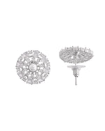 Thumbnail for VOJ Silver Plated Pearl And Ad Stone Studded Choker Necklace With Earrings Set - Distacart