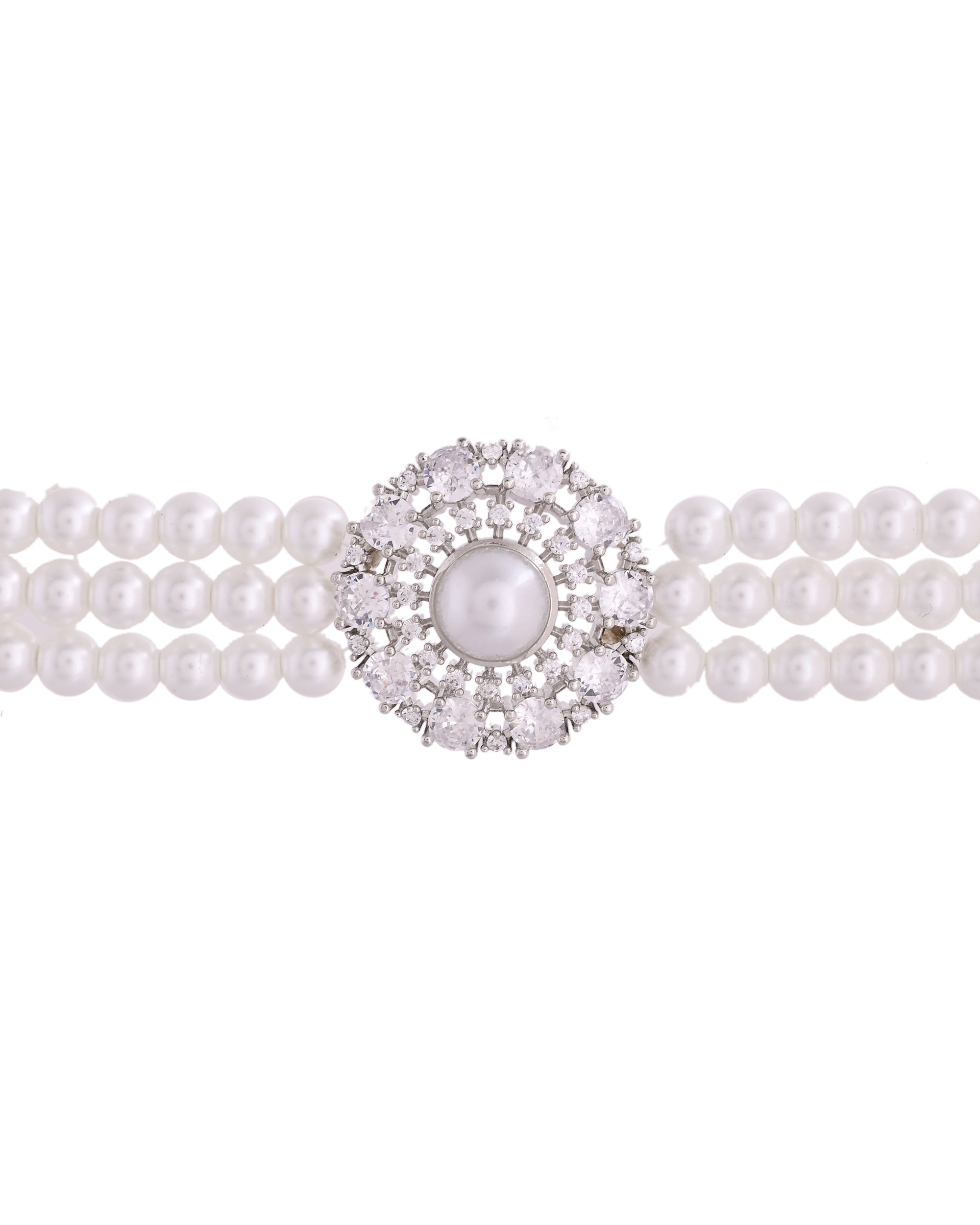 VOJ Silver Plated Pearl And Ad Stone Studded Choker Necklace With Earrings Set - Distacart