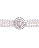Thumbnail for VOJ Silver Plated Pearl And Ad Stone Studded Choker Necklace With Earrings Set - Distacart