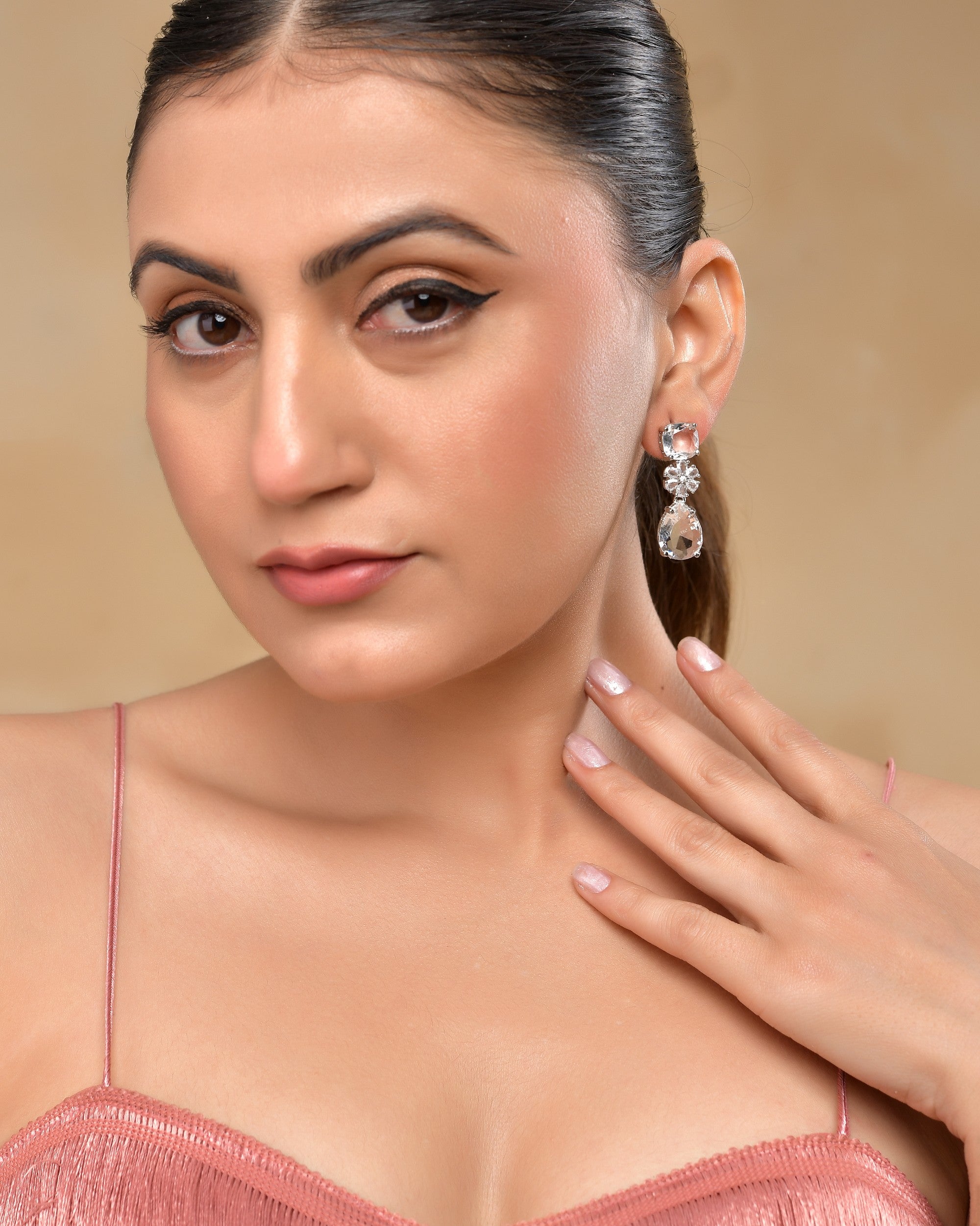 VOJ Silver Plated Stone Studded Floral Shaped Studs Earrings - Distacart