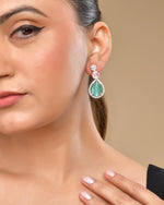 Thumbnail for VOJ Silver Plated Teal And Pink Stone Studded Elegant Earrings - Distacart