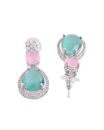 Thumbnail for VOJ Silver Plated Teal And Pink Stone Studded Elegant Earrings - Distacart