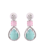 Thumbnail for VOJ Silver Plated Teal And Pink Stone Studded Elegant Earrings - Distacart