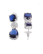 Thumbnail for VOJ Silver Plated Blue Stone Studded Floral Shaped Studs Earrings - Distacart