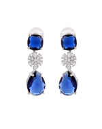 Thumbnail for VOJ Silver Plated Blue Stone Studded Floral Shaped Studs Earrings - Distacart