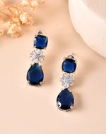 Thumbnail for VOJ Silver Plated Blue Stone Studded Floral Shaped Studs Earrings - Distacart