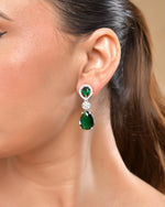 Thumbnail for VOJ Silver Plated Green Stone Studded Floral Shaped Studs Earrings - Distacart