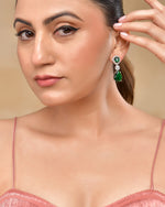 Thumbnail for VOJ Silver Plated Green Stone Studded Floral Shaped Studs Earrings - Distacart