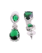 Thumbnail for VOJ Silver Plated Green Stone Studded Floral Shaped Studs Earrings - Distacart