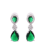 Thumbnail for VOJ Silver Plated Green Stone Studded Floral Shaped Studs Earrings - Distacart