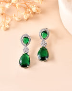 Thumbnail for VOJ Silver Plated Green Stone Studded Floral Shaped Studs Earrings - Distacart