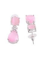 Thumbnail for VOJ Silver Plated Baby Pink Stone Studded Floral Shaped Studs Earrings - Distacart