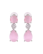 Thumbnail for VOJ Silver Plated Baby Pink Stone Studded Floral Shaped Studs Earrings - Distacart