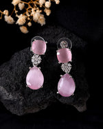 Thumbnail for VOJ Silver Plated Baby Pink Stone Studded Floral Shaped Studs Earrings - Distacart