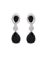 Thumbnail for VOJ Silver Plated Black Stone Studded Floral Shaped Studs Earrings - Distacart