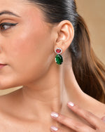 Thumbnail for VOJ Silver Plated Green And Red Stone Studded Elegant Ad Earrings - Distacart