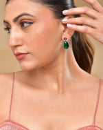 Thumbnail for VOJ Silver Plated Green And Red Stone Studded Elegant Ad Earrings - Distacart