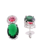 Thumbnail for VOJ Silver Plated Green And Red Stone Studded Elegant Ad Earrings - Distacart