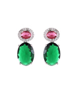 Thumbnail for VOJ Silver Plated Green And Red Stone Studded Elegant Ad Earrings - Distacart