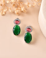 Thumbnail for VOJ Silver Plated Green And Red Stone Studded Elegant Ad Earrings - Distacart