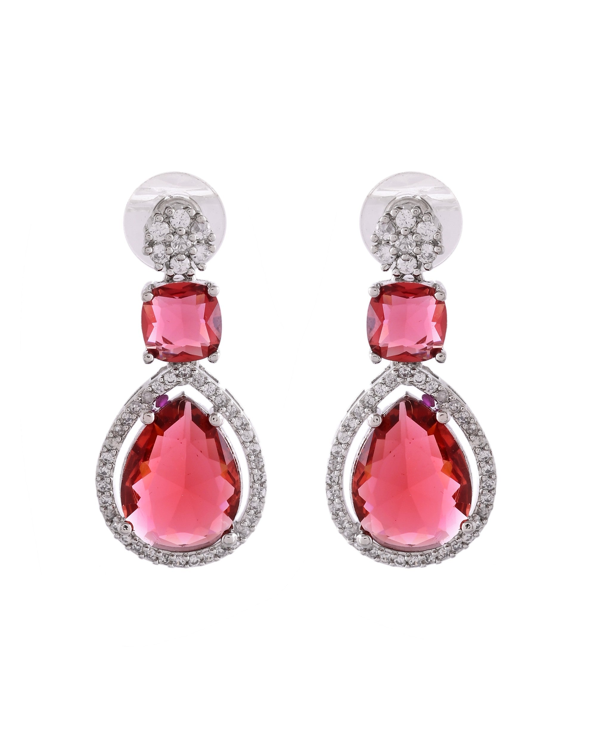 VOJ Silver Plated Red Stone Studded Ad Earrings - Distacart