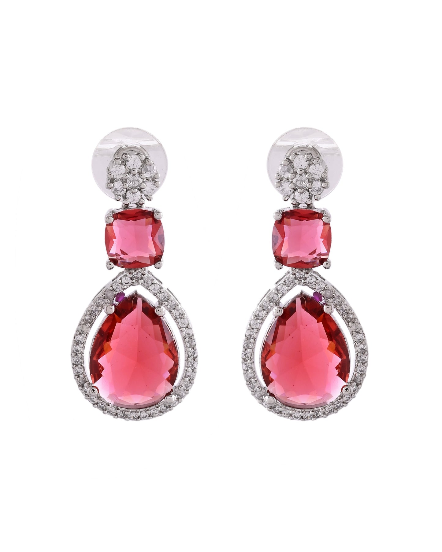VOJ Silver Plated Red Stone Studded Ad Earrings - Distacart