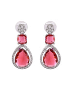 Thumbnail for VOJ Silver Plated Red Stone Studded Ad Earrings - Distacart