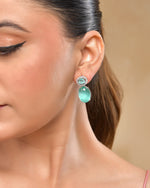 Thumbnail for VOJ Silver Plated Sea Green Stone Studded Ad Earrings - Distacart