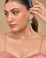 Thumbnail for VOJ Silver Plated Sea Green Stone Studded Ad Earrings - Distacart