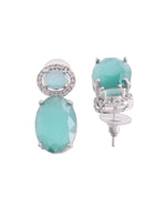 Thumbnail for VOJ Silver Plated Sea Green Stone Studded Ad Earrings - Distacart