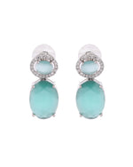 Thumbnail for VOJ Silver Plated Sea Green Stone Studded Ad Earrings - Distacart