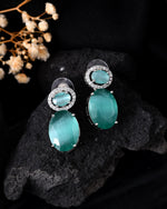 Thumbnail for VOJ Silver Plated Sea Green Stone Studded Ad Earrings - Distacart