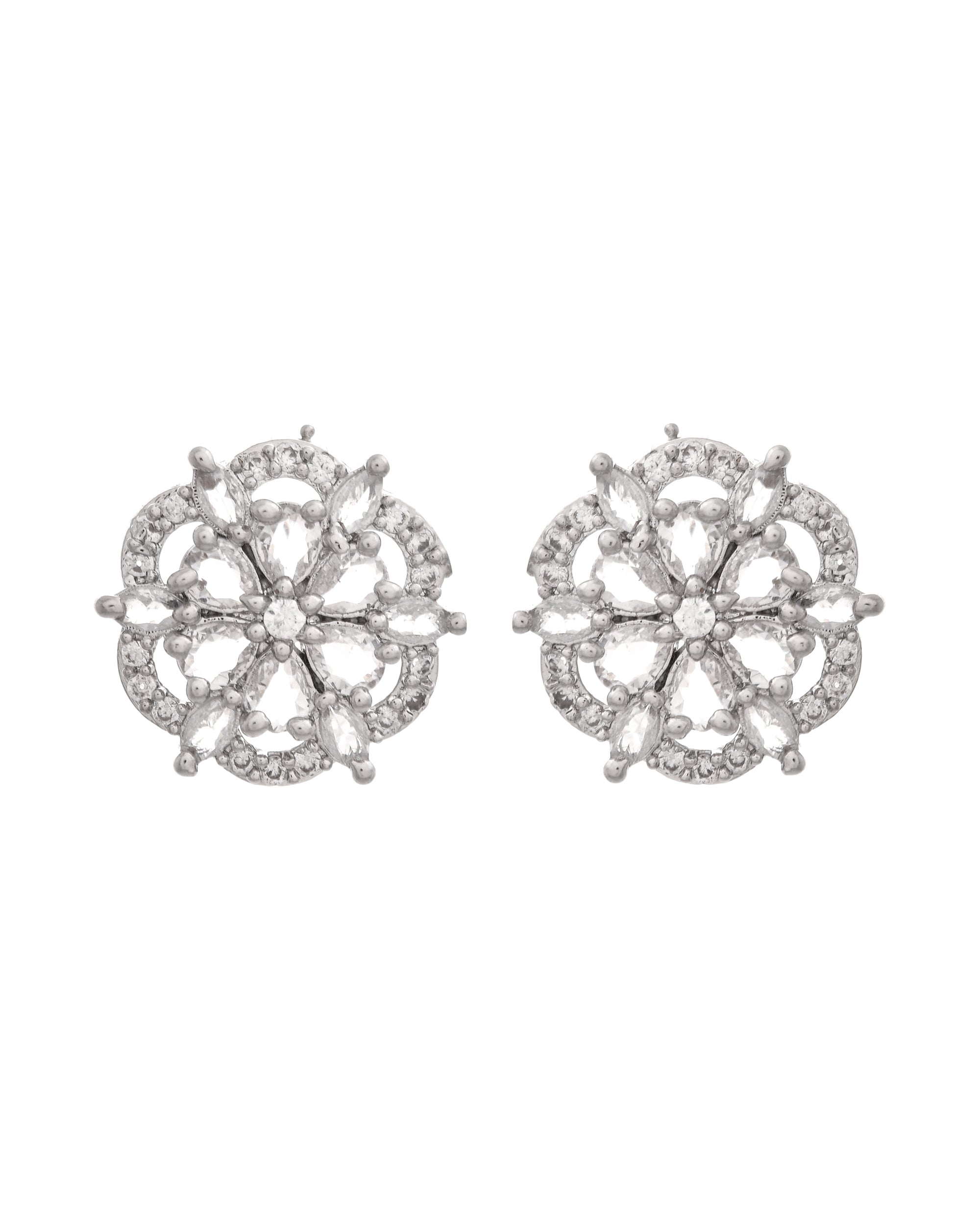 VOJ Silver Plated Floral Shape Ad Stone Studded Studs Earrings - Distacart