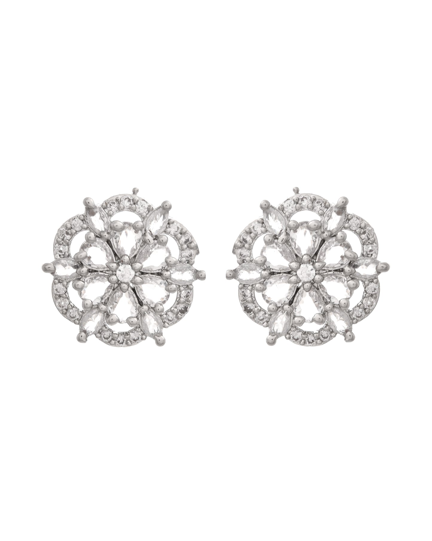 VOJ Silver Plated Floral Shape Ad Stone Studded Studs Earrings - Distacart