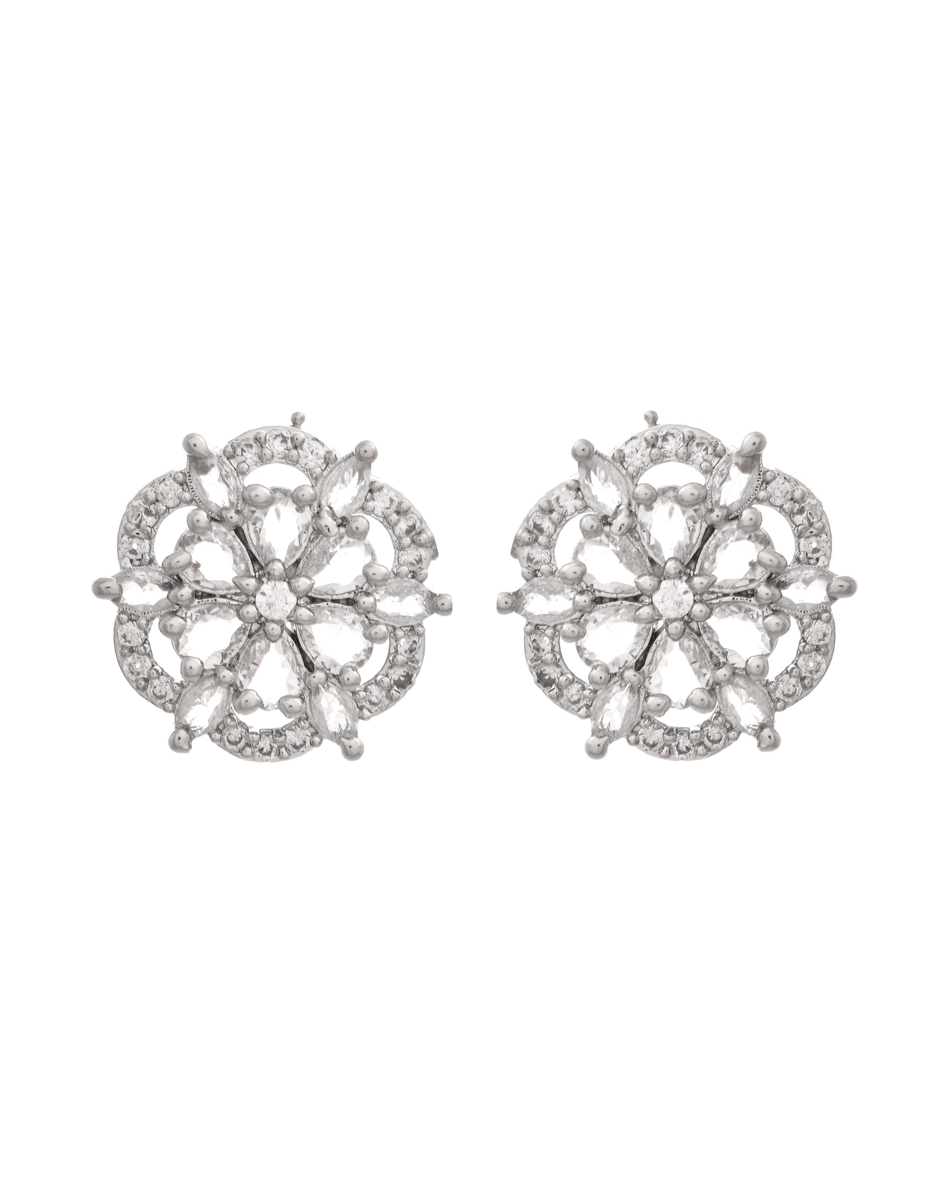 VOJ Silver Plated Floral Shape Ad Stone Studded Studs Earrings - Distacart