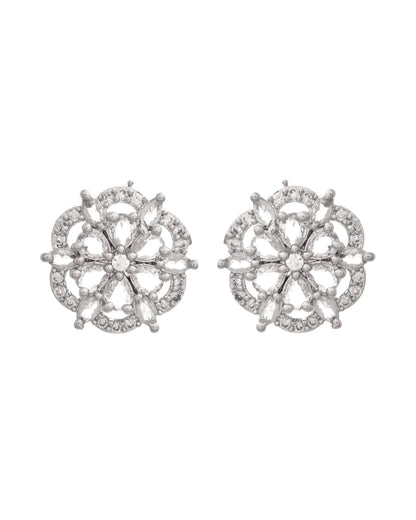 VOJ Silver Plated Floral Shape Ad Stone Studded Studs Earrings - Distacart