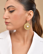 Thumbnail for VOJ Gold Polished Anti Tarnish Circular Shaped Drop Earrings - Distacart