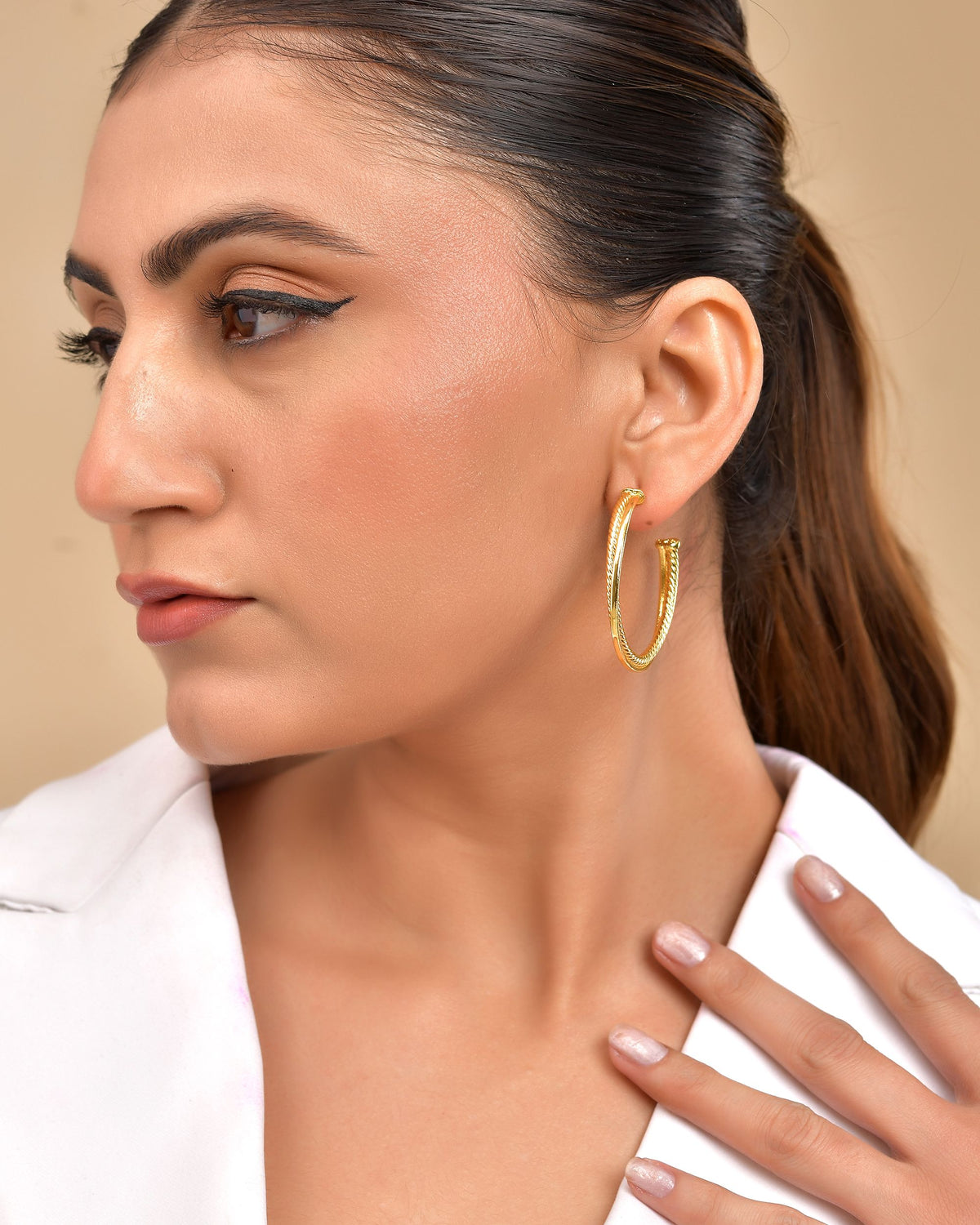 VOJ Gold Polished Anti Tarnished Hoops Earrings