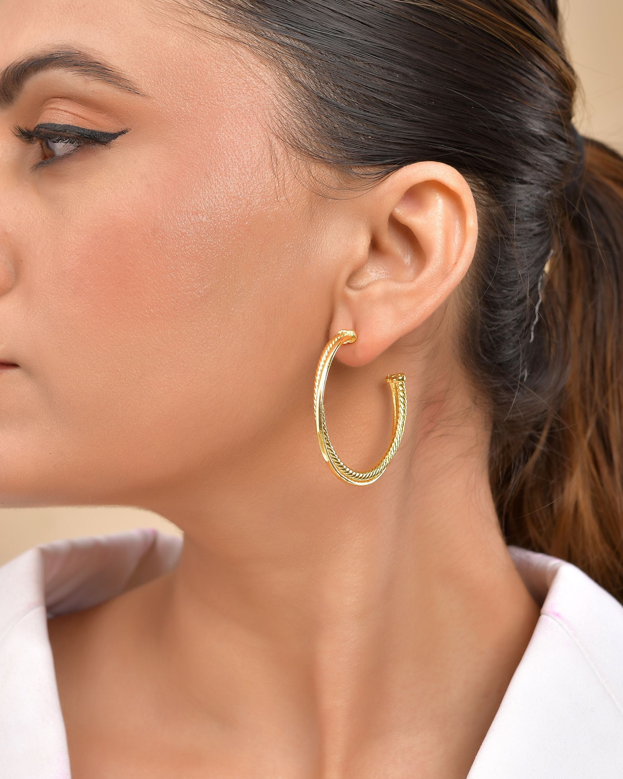 VOJ Gold Polished Anti Tarnished Hoops Earrings
