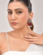 Thumbnail for VOJ Silver Plated Oxidized Red Stone Studded Earrings - Distacart